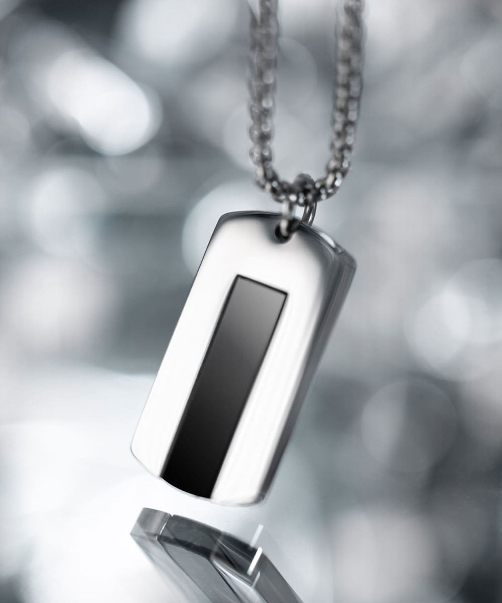 Dogtag necklace Black Agate | Silver 70cm