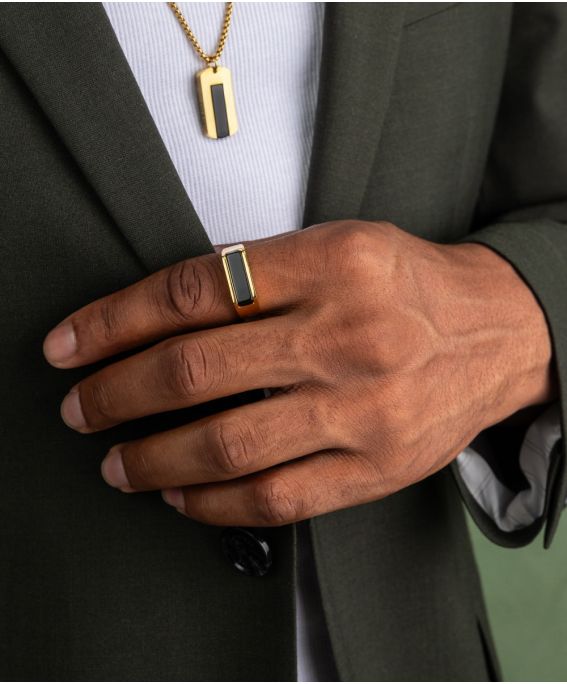 Signet Ring 7mm Black Agate | Gold 60/19mm