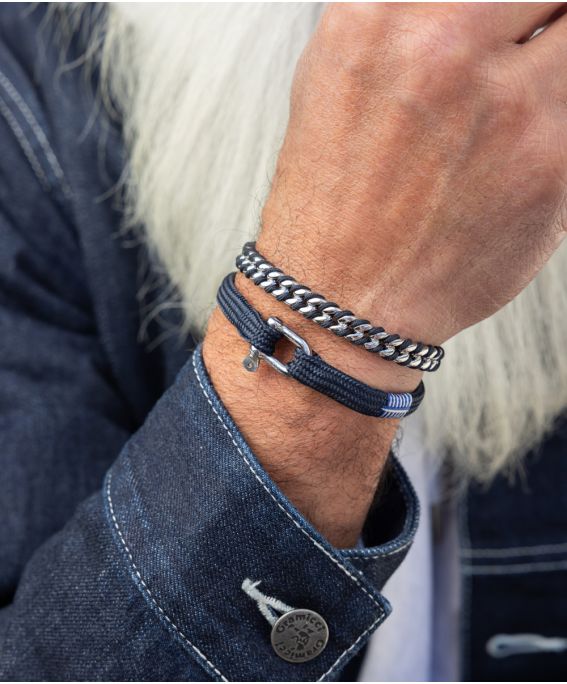 Navarch Curb 7mm Navy | Silver M (18cm)