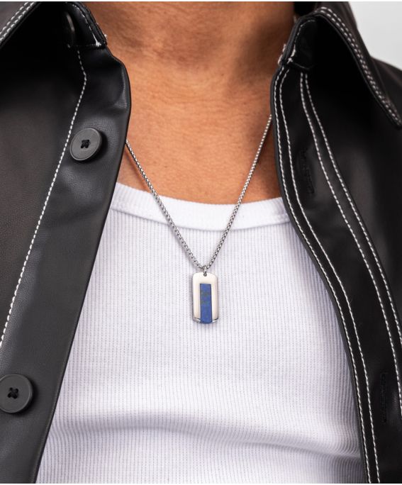 Dogtag necklace Lapis Lazuli | Silver One-Size (60cm)