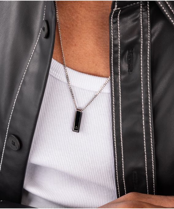 Monolith Necklace Black Agate | Silver 60cm
