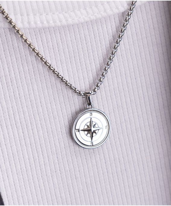 Compass Rose Necklace Silver One-Size (60cm)